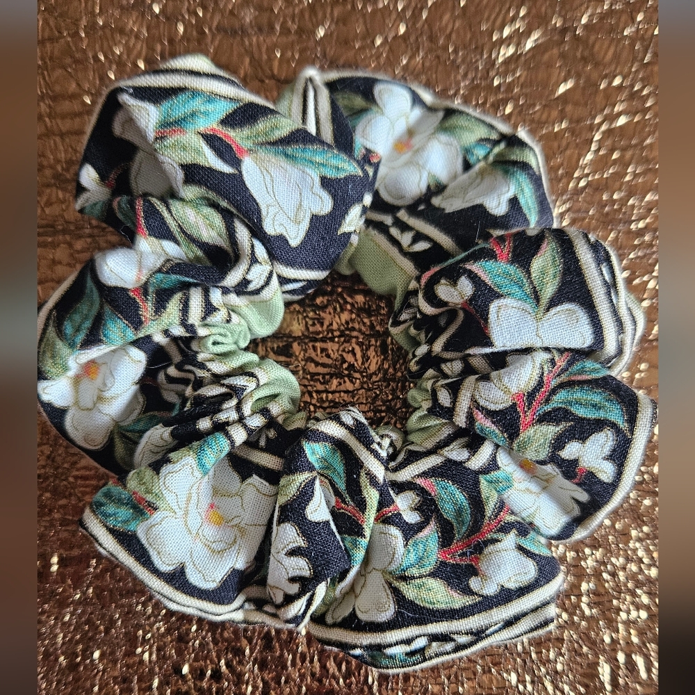 Floral Black and White Scrunchie